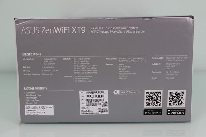 Vista lateral izquierdo de la caja del WiFi mesh ASUS ZenWiFi XT9