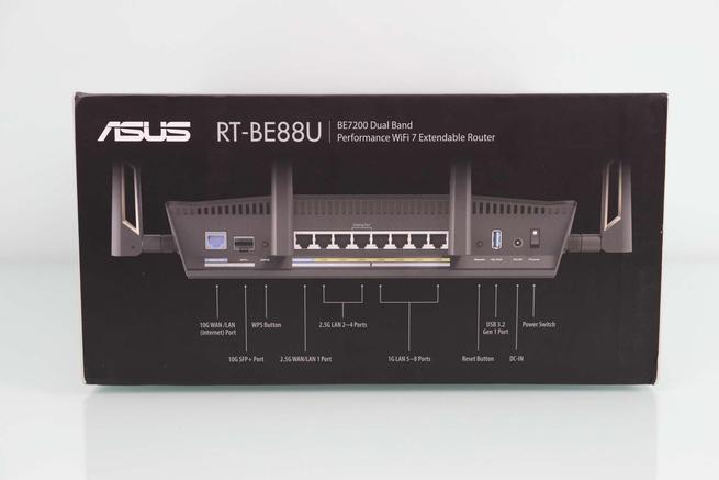 Lateral derecho de la caja del router ASUS RT-BE88U con los puertos