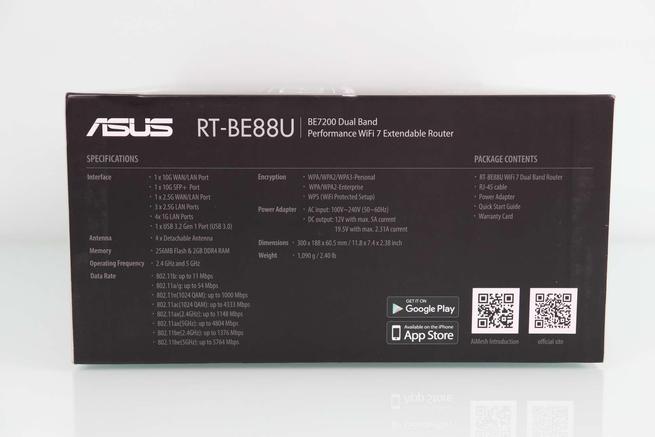 Lateral izquierdo de la caja del router ASUS RT-BE88U en detalle