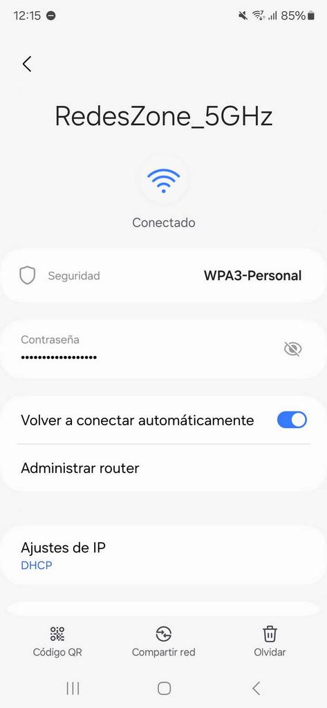 Característica de la red Wi-Fi en la que estamos conectados en un Samsung